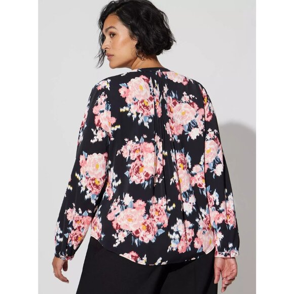 Torrid Studio Crepe De Chine Button Front Long Sleeve Floral Blouse Plus Size 2 - Picture 3 of 5